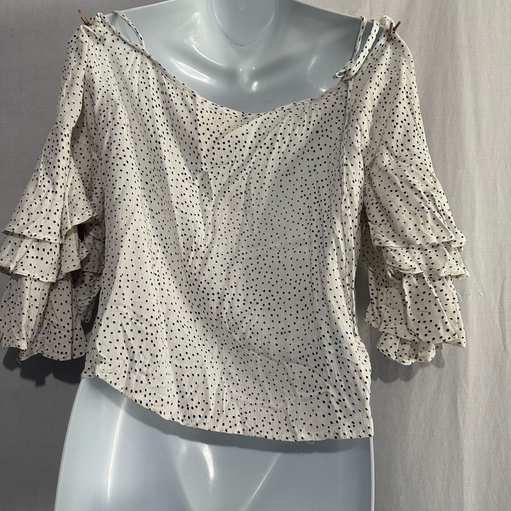 Style Rack White Polka Dot Ruffle Blouse – Size M – Sheer Tiered Long Sleeve - Picture 3 of 6